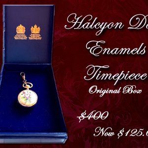 Halcyon Days Enamel Timepiece in Original Box